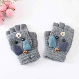 Winter brei wol Unisex verdikking houden Warme Handschoenen Leuke cartoon kinderen half vinger Clamshell donker roze handschoenen