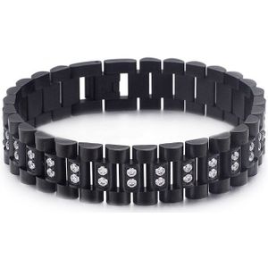 Goud Zwarte Kleur Roestvrij Stalen Armband Mannelijke 16 Mm Mens Watch Band Armbanden Armbanden Voor Mannen Hand Sieraden Accessoires Met cz
