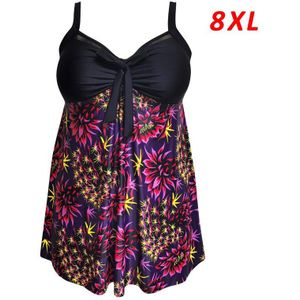 Super Grote Maat 8XL Vrouwen Bloem Gedrukt Monokini Top Met Boyshorts Tankini Badmode Bikini Set