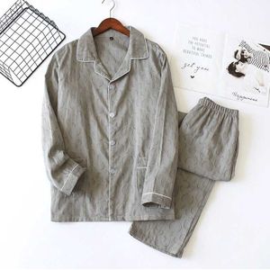 Mannen Pyjama Set Turn-Down Kraag Eenvoudige Stijl Losse Dunne Nachtkleding Lgrge Size Gaas Katoen Thuis-Wear lente Casual Wear