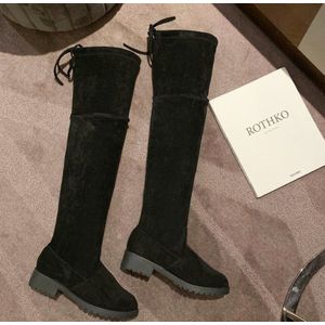 Mode Vrouwen Laarzen Winter Over De Knie Hakken Suede Lange Comfort Vierkante Botines Mujer Dij Hoge Laarzen