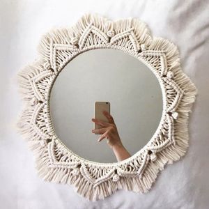 Macrame Spiegel Handgemaakte Tapijt Make-Up Spiegel Compact Bohemen Decoratie Thuis Slaapkamer Decoratieve Spiegels Muur Spiegels