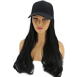 Vrouwen Meisje Lang Krullend Pruik Synthetische Pruik Hair Extension Met Baseball Cap Anti-Slip , houden Verblijf Stevig Op Je Hoofd.