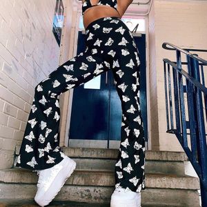 Vlinder Print Hoge Taille Lange Broek Voor Vrouwen Mode Dames Casual Broek Streetwear Club Party Rechte Broek