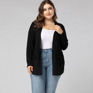 Vrouwelijke lente herfst plus size trui vest voor vrouwen casual losse lange mouwen dunne breien jas zwart 3XL 4XL 5XL 6XL 7XL