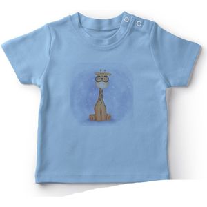 Angemiel Baby Bril Zitten Giraffe Jongens Baby T-shirt Blauw