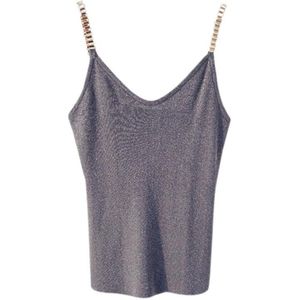 Vrouwen Mouwloze Tank Tops Sexy Vrouwelijke V-hals Gebreide Hemdje Club Meisjes Spaghetti Metalen Band Camis Dunne Shiny Glitter Bling 2