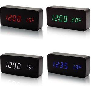 Houten Led Wekker Met Temperatuur Klinkt Controle Led Display Elektronische Desktop Digitale Tafel Klokken QJ888