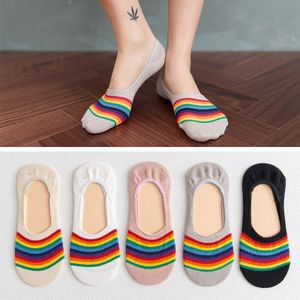 5 Paren/partij Mode Vrouwen Sokken Katoen Kleur Regenboog Gestreepte Harajuku Japanse Gelukkig Grappig Casual Leuke Meisjes Onzichtbare Sokken