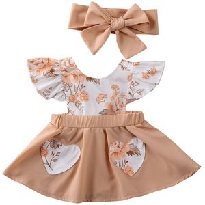 Meisje Jurk Pasgeboren Baby Baby Meisje Kleding Bloem Ruche Bodysuit Jumpsuit Jurk + Hoofdband Outfit