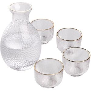 Creatieve Japanse Glas Sake Set Een Pot Vier Wijnglas Sake Witte Wijn Pot Flagon Handgemaakte Clear Cups Thuis Bar drinkware