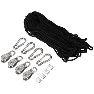 4 Stuks 15Mm Crane Katrol Blok Swivel Haak Enkele Katrol Blok Opknoping Draad Towing Wiel 30 Meter Nylon Katrol lijn Touw