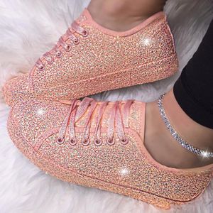 Vrouwen Schoenen Mode Vrouwelijke Casual Platte Bling Glitter Lace Up Comfortabele Zachte Sport Schoenen Dames Sneakers Plus Size C140 #