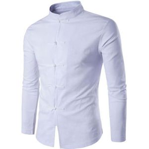 Mannelijke Shirt Lange Mouwen Tops Chinese Wind Tang Pak Kraag Elastische Hennep Slanke Mannen Shirt