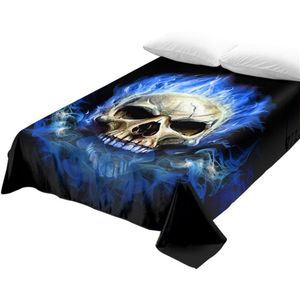 Beddingoutlet Vlam Schedel Lakens 3D Print Gothic Vlakke Plaat Blue Fire Beddengoed Voor Jongens Volwassenen Microfiber Sofa Cover 1Pc