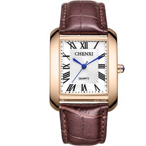 Luxe Brand Chenxi Mannen Vrouwen Casual Quartz Horloges Retro Vierkante Romeinse Cijfers Minimalisme Lederen Band Jurk Horloge