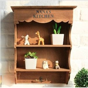 Zakka Vintage Stijl Houten Opbergrek Wandplank 2 Lagen Muur Opknoping Kast Opbergdoos Woondecoratie W1090