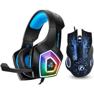 Hunterspider V1 Gaming Headset Stereo Bass Heaphone Met Microfoon Led Licht Voor PS4 Xbox Een Pc + 5000 Dpi 6 knoppen Pro Gaming Muis