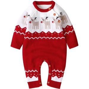 Baby Kerst Gebreide Romper Baby Lange Mouw Elanden Gedrukt Patroon Ronde Kraag Winter Jumpsuit Voor Jongens En Meisjes