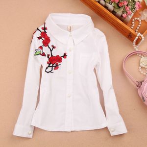 Mode Grote Meisjes Witte Blouses Kids Tops Katoen Turn-down Kraag School Shirts Lange Mouwen Blouses voor meisjes AA2485