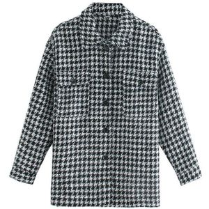 Evfer Vrouwen Streetwear Zwarte Plaid Losse Herfst Uitloper Jassen Vrouwelijke Mode Single Breasted Houndstooth Dikke Jas