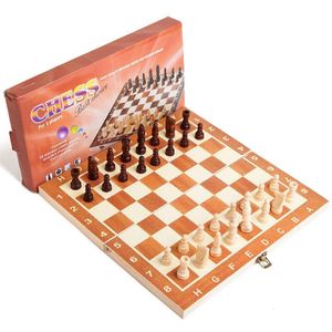 29.5*29.5Cm Vouwen Hout Internationale Schaken Checkers Set Opvouwbare Board Game Grappig Spel Schaakstukken Collection Draagbare Bordspel