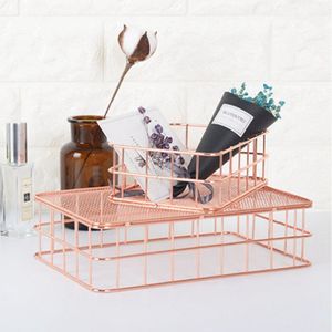 Ppyy -Opslag Mand Metalen Draad Badkamer Planken Make Organisator Rose Gold Brush Pen Holder Wire Mesh Toiletartikelen