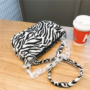 Luipaard Zebra Patroon Acryl Ketting Kleine Pu Lederen Schoudertassen Voor Vrouwen Branded Handtassen Vrouwen Trend Hand Tassen