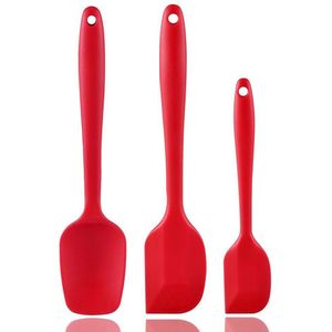 TEENRA 3 Stks Rode hittebestendige Siliconen Lepel Spatel Set Keuken Gebruiksvoorwerp Set Siliconen Cake Tools Set Non-stick Spatel