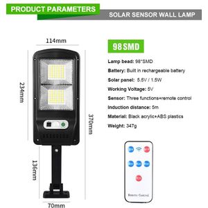 Motion Sensor Solar Led Light Remote Outdoor Wall Street Licht Waterdicht Menselijk Lichaam Inductie Tuin Multi-mode Solar Lampen