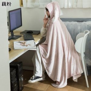 Yomdid Wearable Mantel Flanel Deken Met Capuchon Leuke Bunny Oor Bed Deken Cape Voor Volwassen Kind Warm Worp Deken In winter