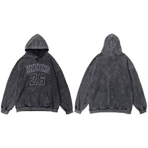 Mannen Hip Hop Hoodie Sweatshirt Oversized Streetwear Gewassen Hoodie Trui Harajuku Herfst Katoen Hiphop Losse Hoodie Zwart