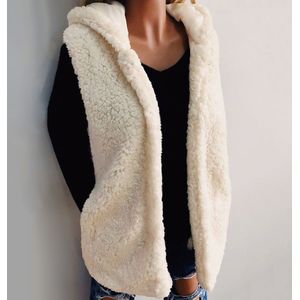 Vrouwen Beige Wit Faux Fur Hooded Vest Jas Herfst Winter Casual Slim-Fit Mouwloze Bovenkleding Warm Fluffy vest