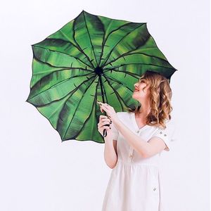 Groene Banaan Blad Paraplu Voor Vrouwen Tweeërlei Gebruik Zonnige En Regenachtige Zonnescherm Uv Bescherming Parasol 3 Vouwen Art Olie schilderen Paraplu