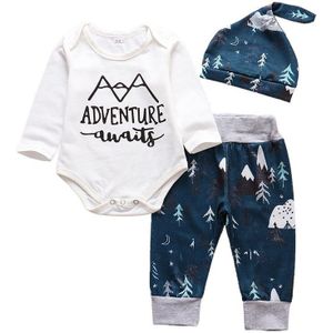 3 Stuks Peuter Pasgeboren Baby Boy Kleding Set Lange Mouw Brief Adventure Romper Tops + Broek En Hoed Herfst Zuigeling kleding Outfits