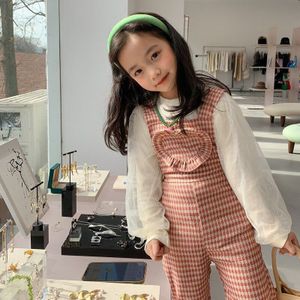 Lente Leuke Meisjes Gebreide Little Plaid Overalls Kinderen Liefde Slanke Uitlopende Bretels Broek