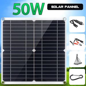 18V 50W Power Bank Solar Panel Charger Usb Voor Boot Smartphone Auto Camping Zonnepaneel Kit Compleet Met 10 In 1 Opladen Lijn