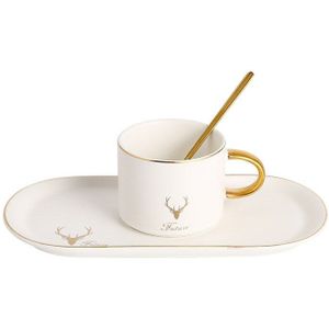 3Pcs Golden Animal Reflectie Keramische Cup,Nordic Elanden Koffie Cup, Marmer Koffie Cup Lade Set