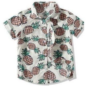 Waggel Baby Jongens Ananas Patroon Overhemd Jongen Zomer Korte Mouwen Revers Single-Breasted Top 0-3Y