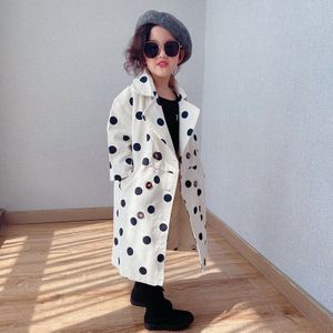 Lange Stijl Geul In Kids Meisjes Herfst Kinderkleding Grote Meisjes Wit Trenchcoats Tiener Bovenkleding Polka Dot geul