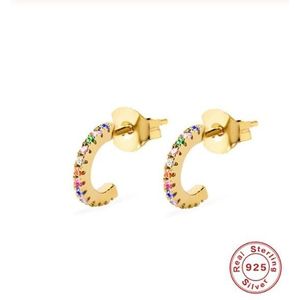 Roxi Vrouwen Gold Cz Rainbow Stud Earring 925 Sterling Silver Kleurrijke Crystal Cirkel Oorbellen Dames Geometrische Koreaanse Oorbellen