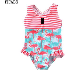 Leuke Flamingo Gestreepte Badpakken Infant Kid Meisje Badmode Een Stuk Badpak Swimwears Badpak Beachwear Kostuum