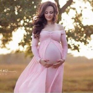 Fotoshoot Trailing Jurk Voor Moederschap Lente Herfst Zwangere Pure Kleur Grijs Rood Roze Fotografie Lange Mouwen Jurken