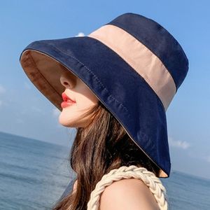 Anti-Uv Brede Rand Zonnehoed Voor Vrouwen Zomer Panama Opvouwbare Omkeerbare Emmer Hoed Brede Rand Koreaanse Strand Zonnehoed