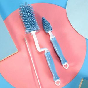360 Graden Roterende Babyuitsteeksel Borstel Kit Siliconen Zuigfles Borstel Stro Borstel Combinatie Cup Borstel Gereedschap 3 Stks/set