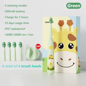 Kinderen Elektrische Sonische Tandenborstel Voor 3-12 Leeftijden Kids Tandenborstel Smart Timer + Zachte Haren 4 Opzetborstels