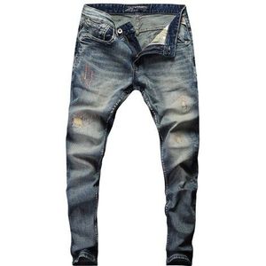 Mannen Jeans Slim Fit Blauw Kleur Katoen Denim Broek Gescheurde Jeans Voor Mannen Patch Klassieke Jeans homme