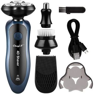 4 In 1 Elektrische Scheerapparaat Neus Tondeuse 3D Drijvende Scheermes Sterke Power Baard Bakkebaarden Trimmer Mannen Gezichtsreiniging borstel