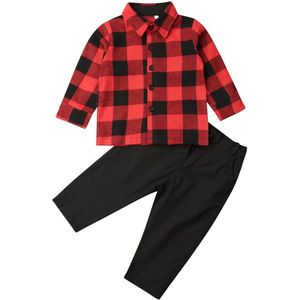 1-6Y Kerstmis Peuter Kid Baby Boy Kleding Set Red Plaid Shirt Tops Broek Outfits Kids Gentleman Formele Pak Herfst Kostuums