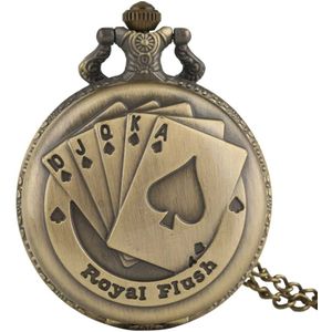 Bronzen Flush Poker Kaarten Mannen Zakhorloge Klassieke Volledige Hunter Hanger Horloges Vrouwen Ketting Chain Relogio De Bolso